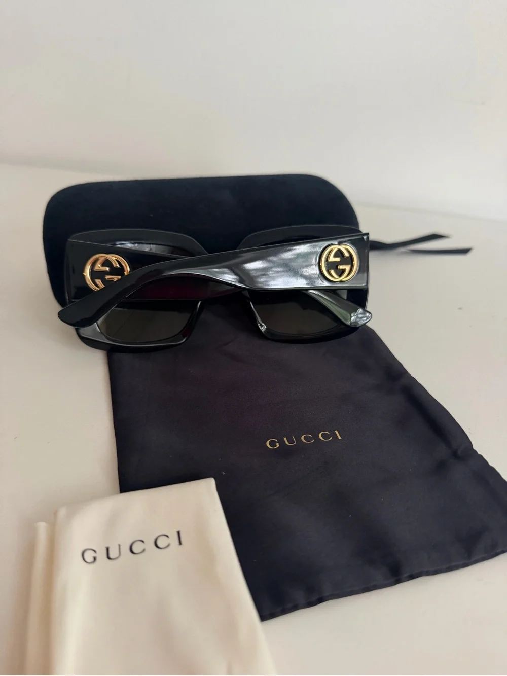 Gucci Black Oversized Square Sunglasses with Gold GG Emblem